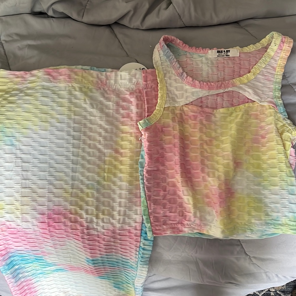 Rainbow crop top with long rainbow skirt set